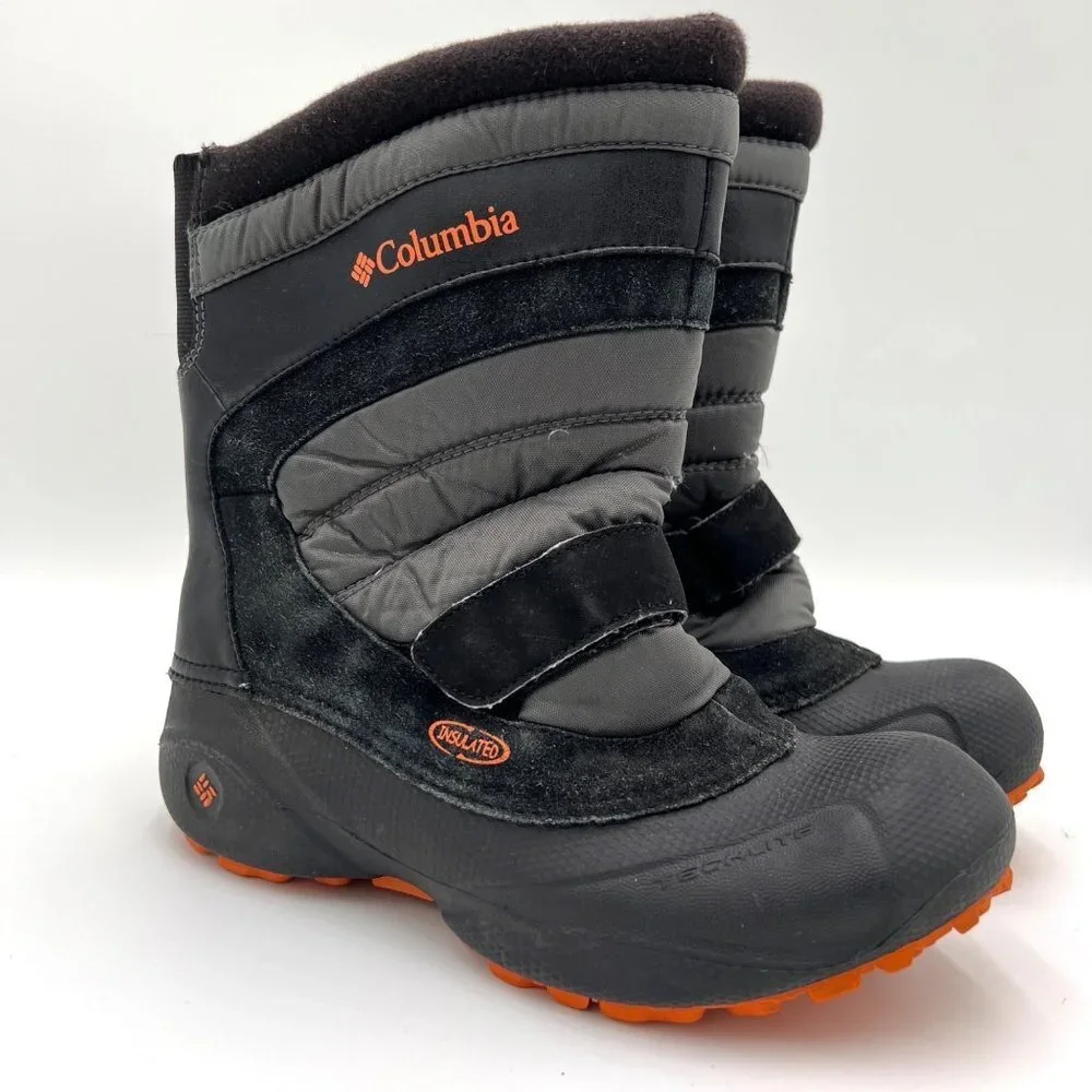 Columbia Techlite Boots Winter Snow Day Black Orange Leather Rubber size 6